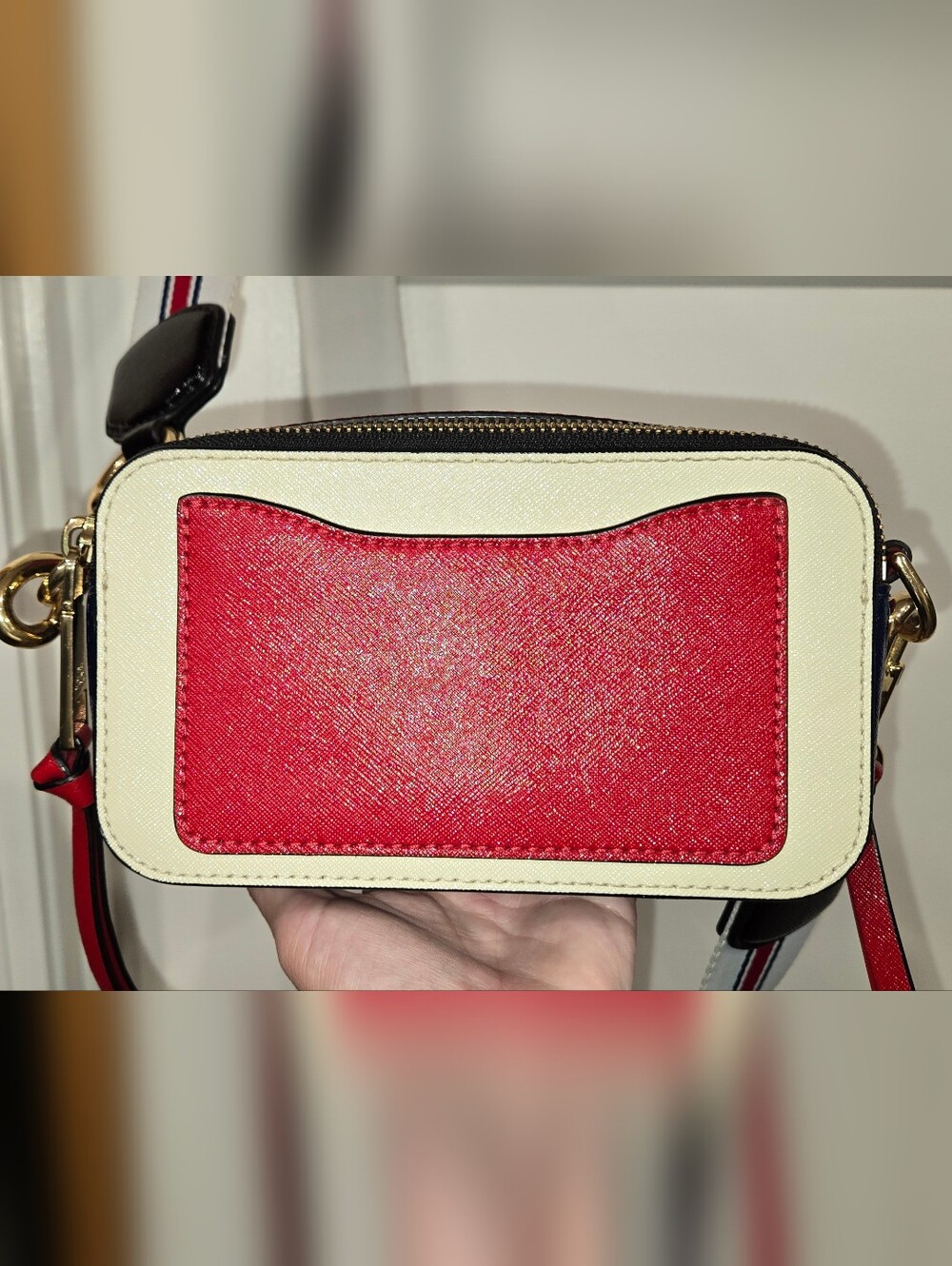 Marc Jacobs Snapshot Bag White Leather Crossbody with Red & Blue Tricolor Strap - Picture 9 of 16